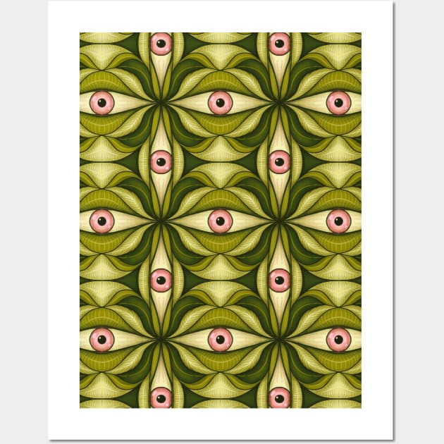 Ghost Eyes Plant Botanical Pattern Green Pink Wall Art by Boriana Giormova